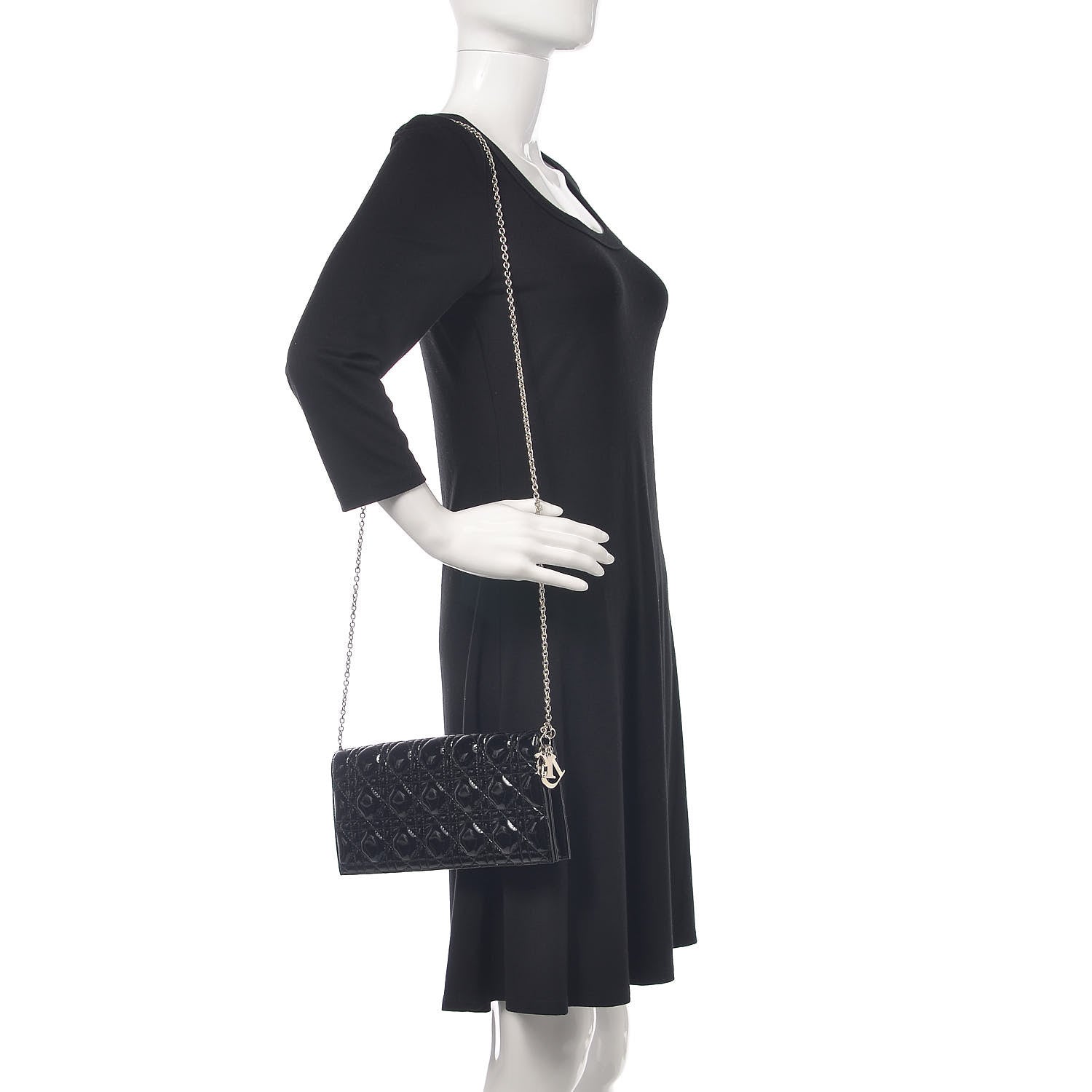 Christian Dior Patent Cannage Lady Dior Convertible Clutch Black 2 of 8