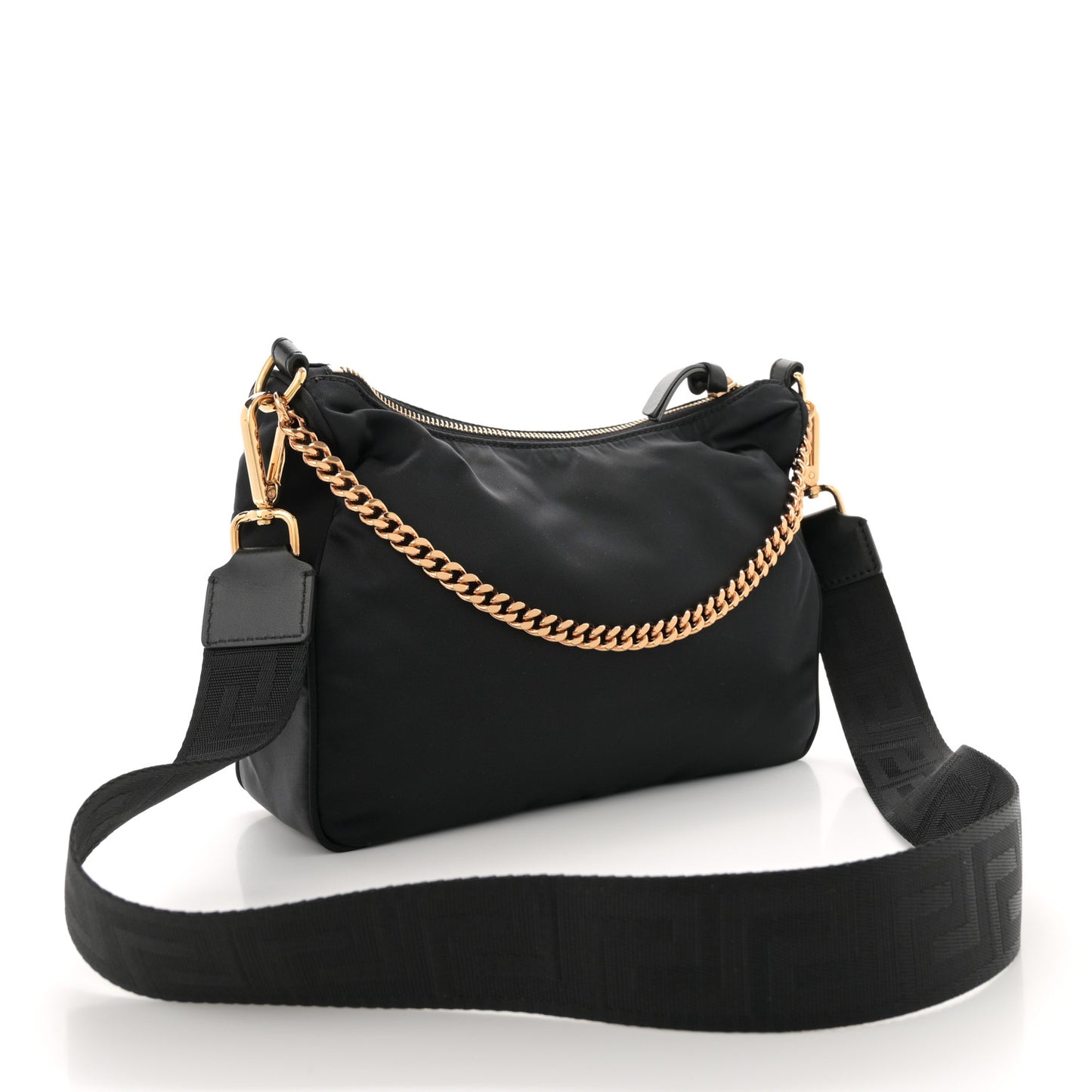 Nylon Tribute Chain Crossbody Shoulder Bag Black