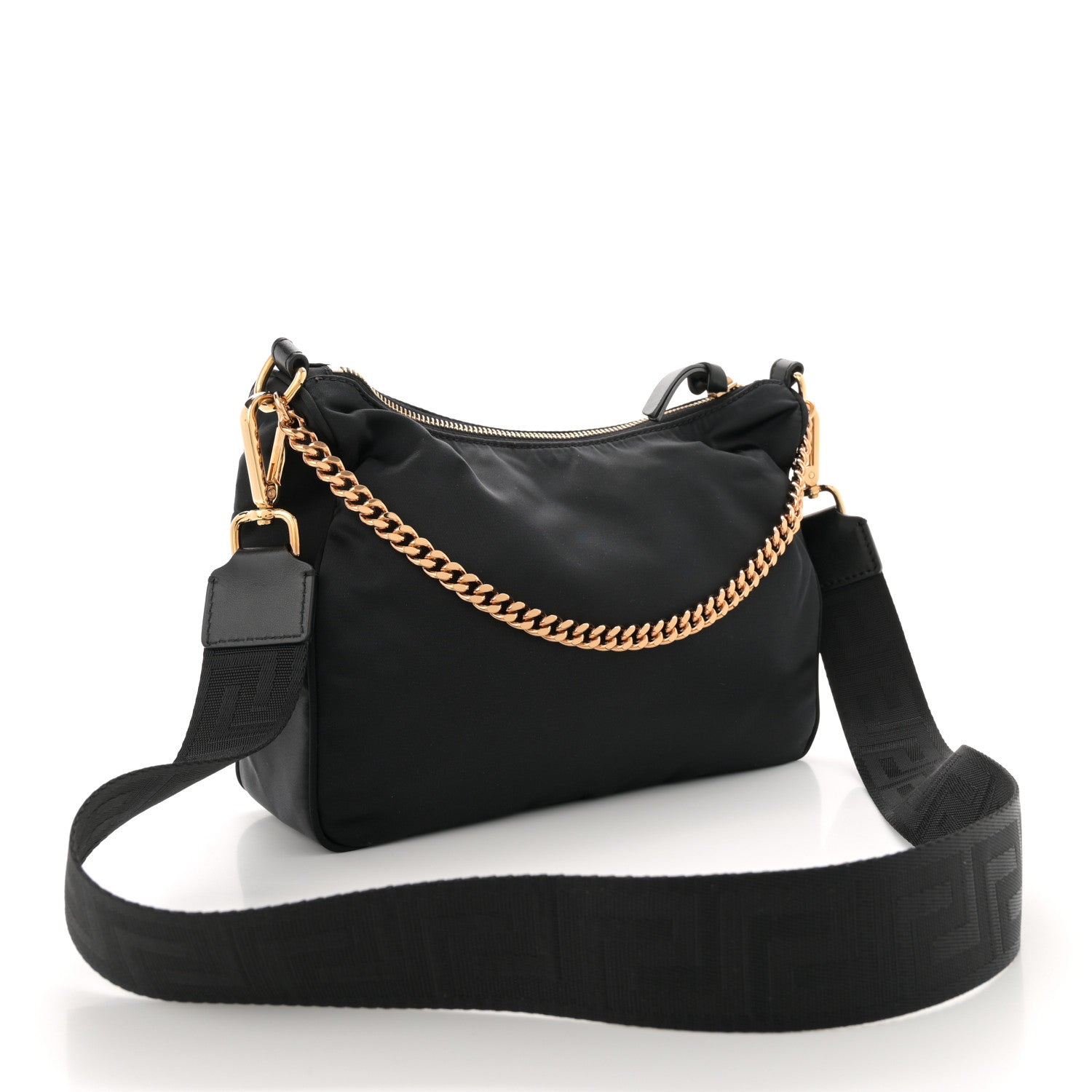 Versace Nylon Tribute Chain Crossbody Shoulder Bag Black 3 of 11