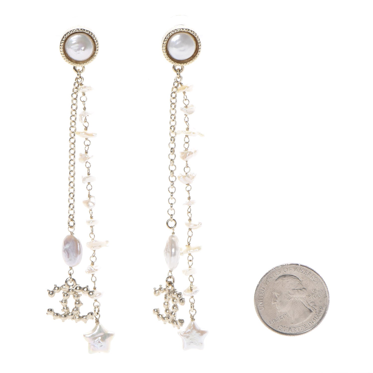 Chanel Pearl CC Chain Drop Earrings Gold 2 of 5