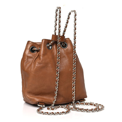 Chanel Lambskin CC Stitched Drawstring Bucket Backpack Tan 4 of 16