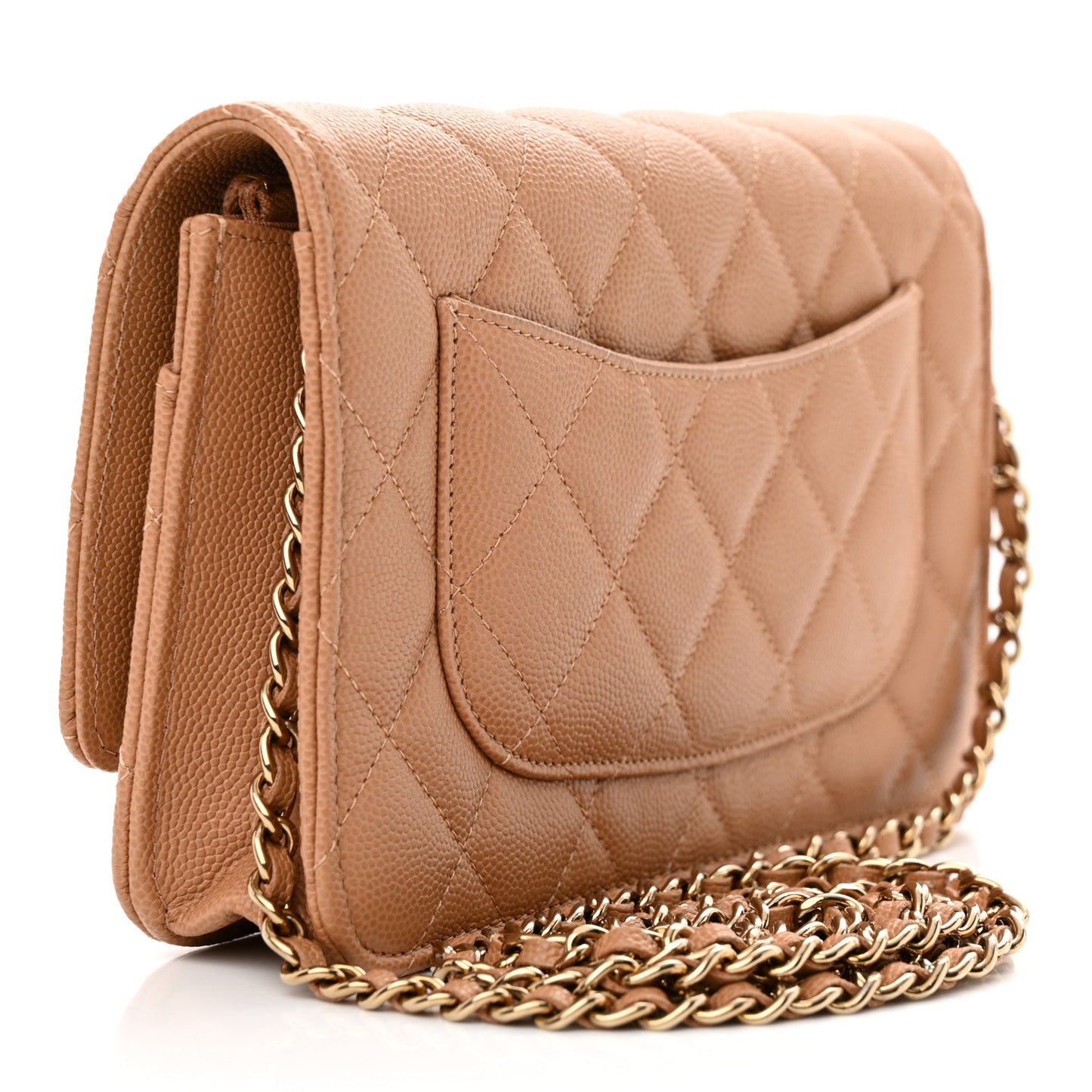 Caviar Quilted Wallet on Chain WOC Dark Beige