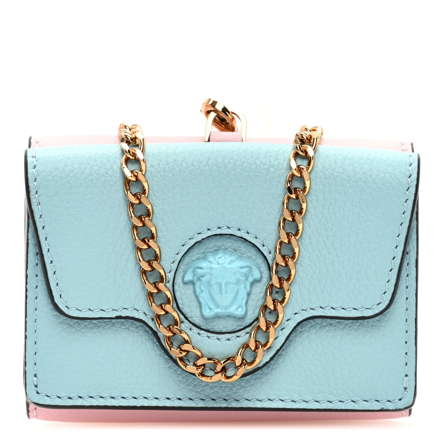 Versace Grained Calfskin Medusa Wallet on Chain Blue Pink 1 of 7