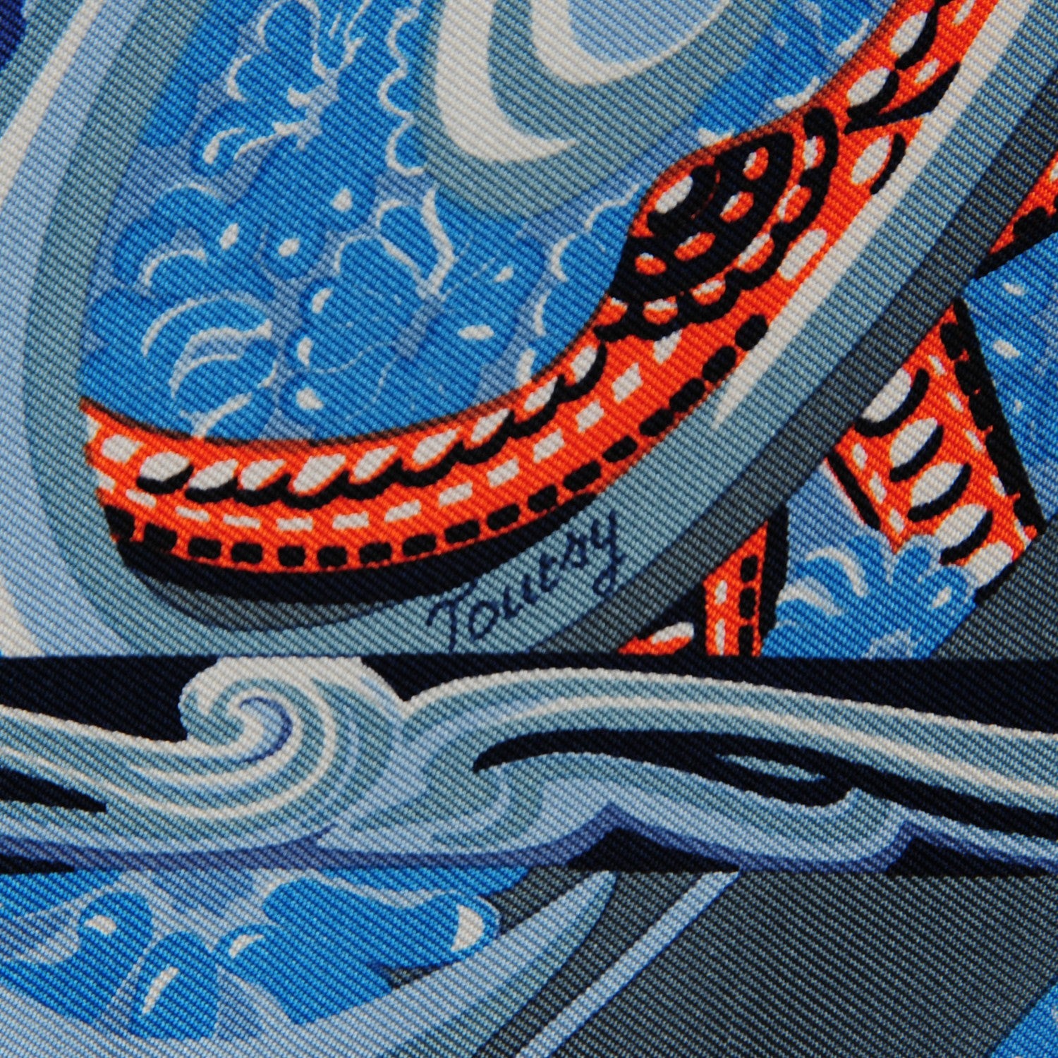 Hermes Silk De la Mer Au Ciel Scarf 90 Blue Jean Ceil Corail 4 of 6