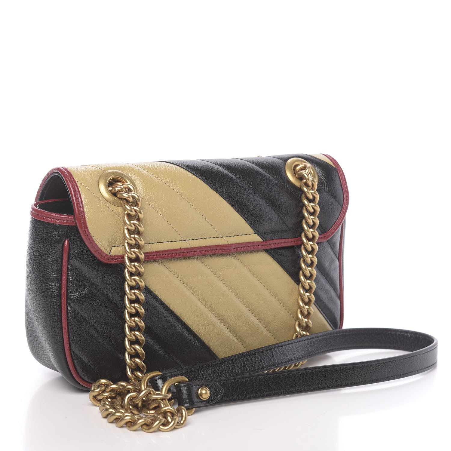 Gucci Azalea Calfskin Matelasse Diagonal Patchwork Mini Torchon GG Marmont Shoulder Bag Black Beige Romantic Cerise 3 of 10