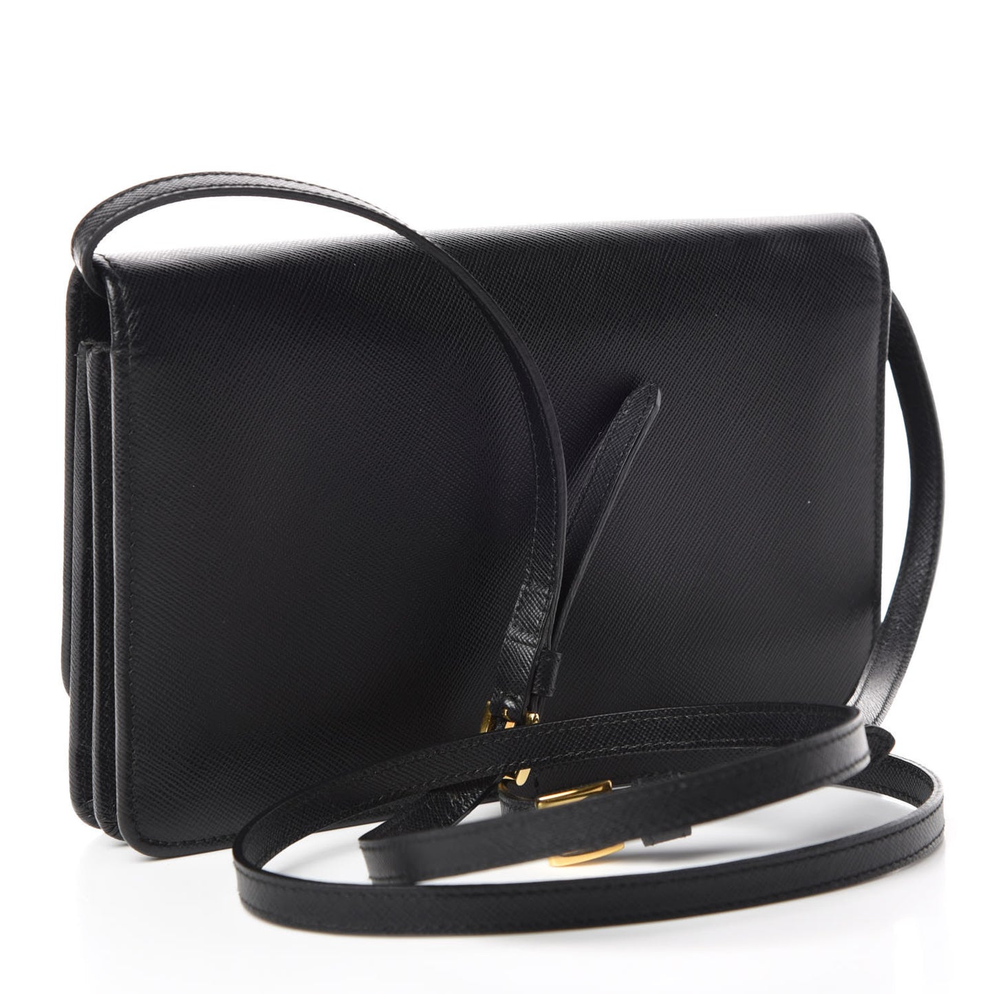 Saffiano Metal Flap Wallet With Strap Black