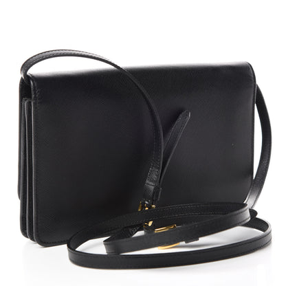 Prada Saffiano Metal Flap Wallet With Strap Black 3 of 10