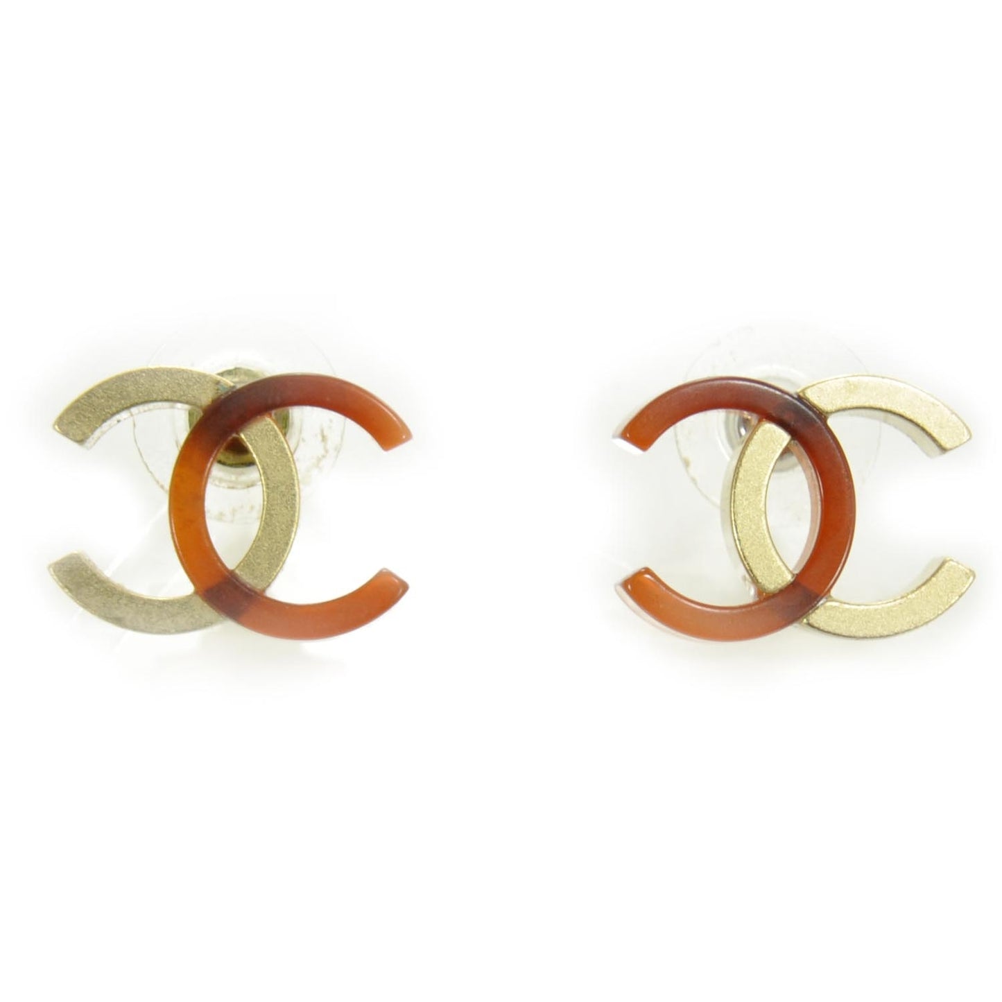 Resin CC Logo Earrings Amber Gold