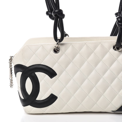 Chanel Calfskin Quilted Large Cambon Bowler White Black 7 of 14