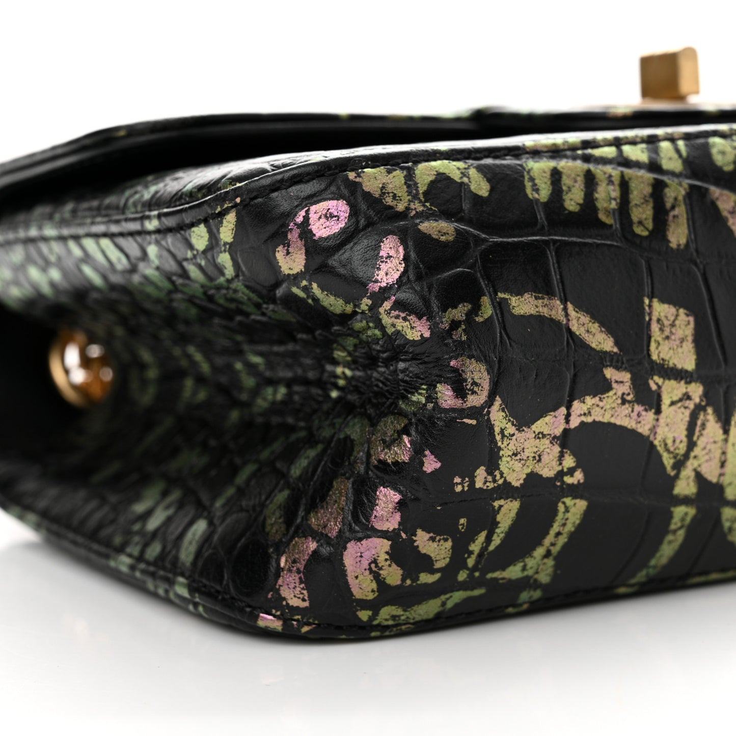 Calfskin Crocodile Embossed Graffiti 2.55 Mini Cocodile Reissue Flap Black Pink