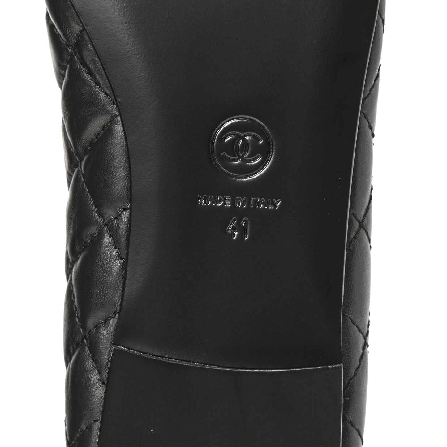 Aged Calfskin Quilted Cap Toe Ballerina Flats 41 Black