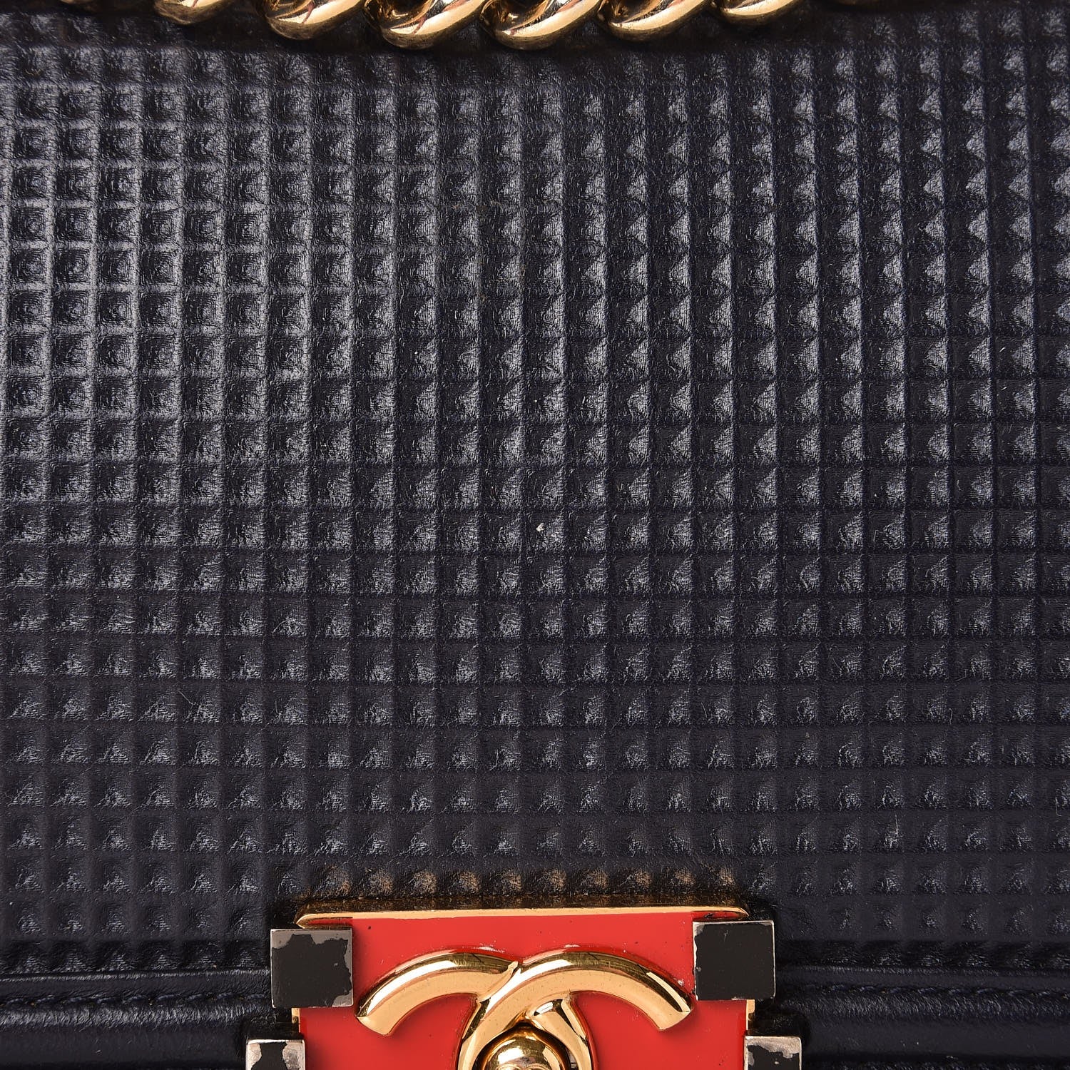 Chanel Lambskin Embossed Medium Boy Cube Flap Navy 9 of 10