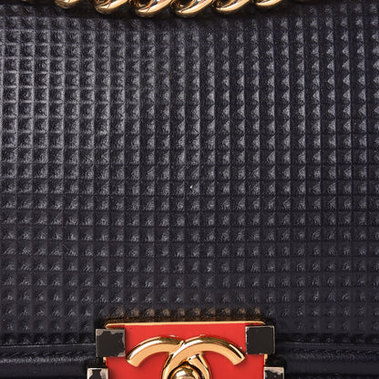 Chanel Lambskin Embossed Medium Boy Cube Flap Navy 9 of 10