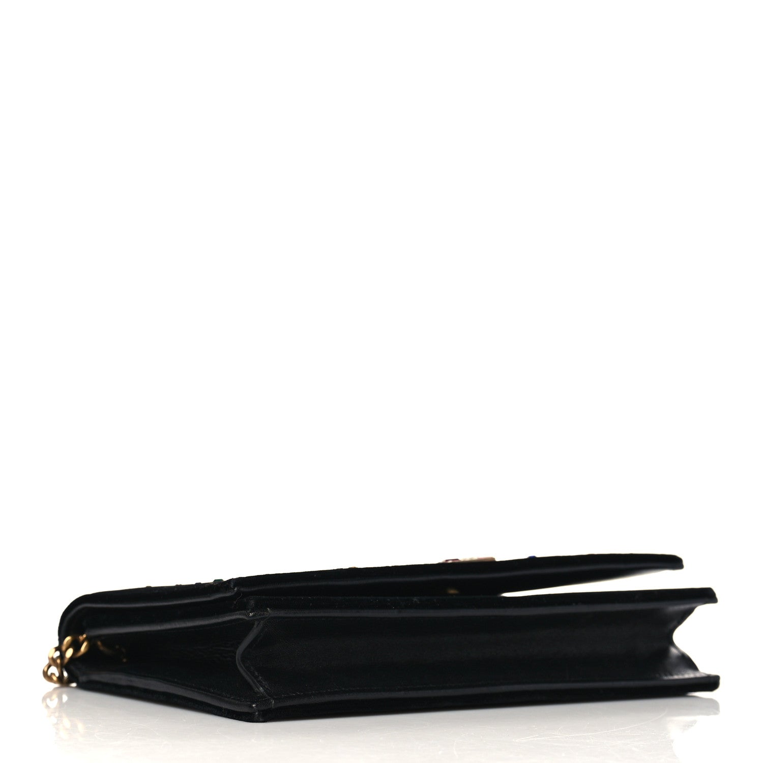Saint Laurent Velvet Crystal Embellished Monogram Kate Chain Wallet Black 4 of 6