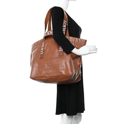 Loewe Paper Calfskin Fold Shopper Tote Tan 2 of 11