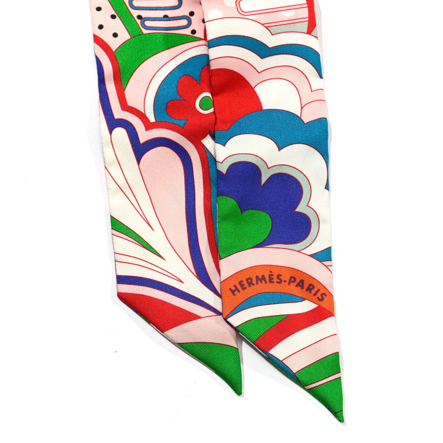 Hermes Silk Faubourg Rainbow Twilly Rose Pale Rouge Vert 2 of 4