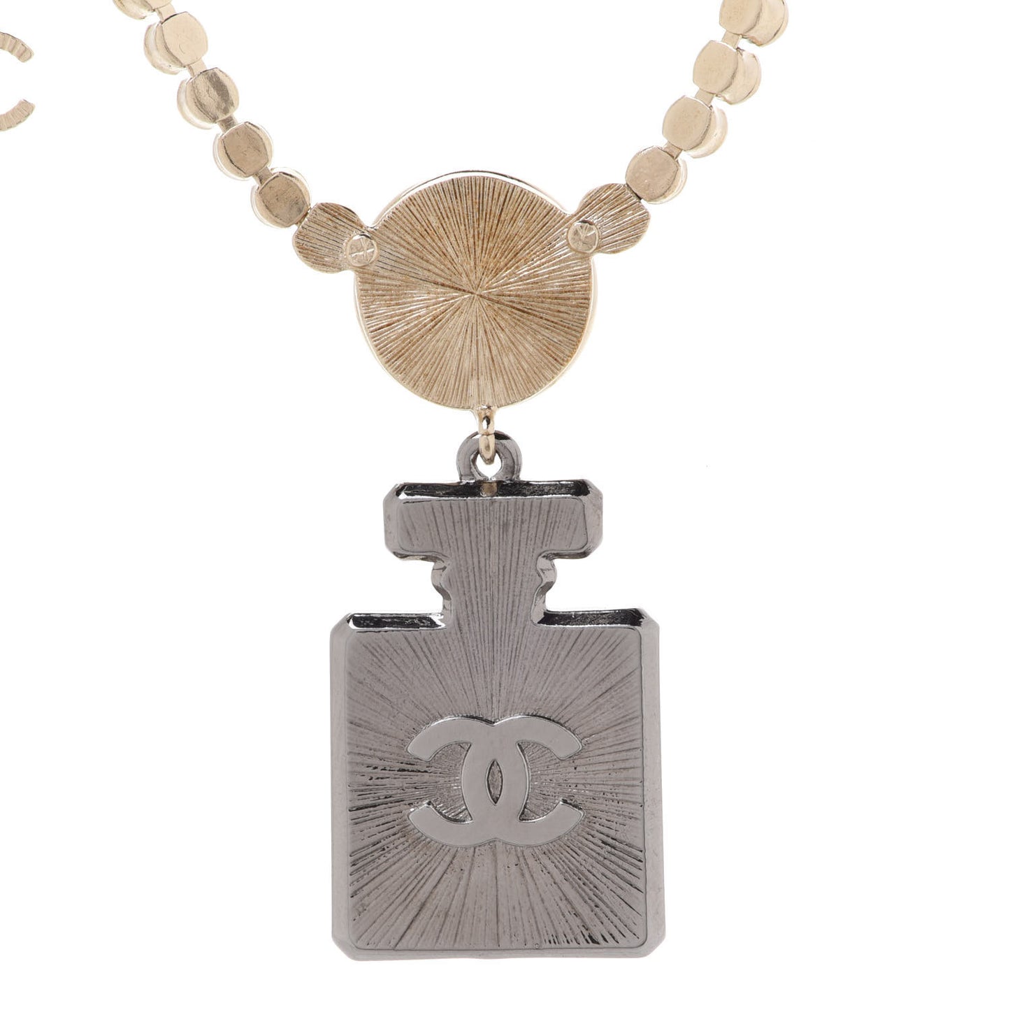 Crystal CC Perfume Bottle Necklace Gold