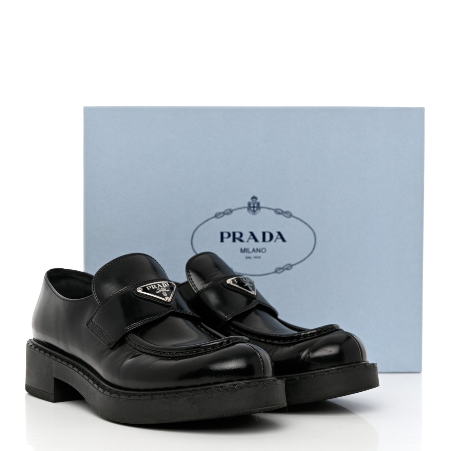 Spazzolato Metal Triangle Logo 50mm Loafers 40.5 Black
