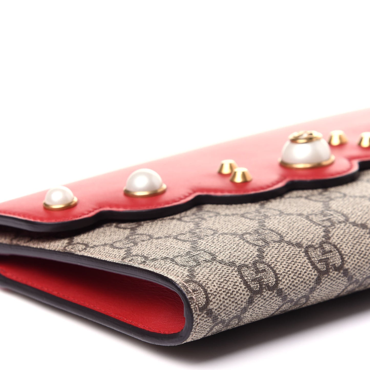 GG Supreme Monogram Mini Peony Pearly Clutch Red