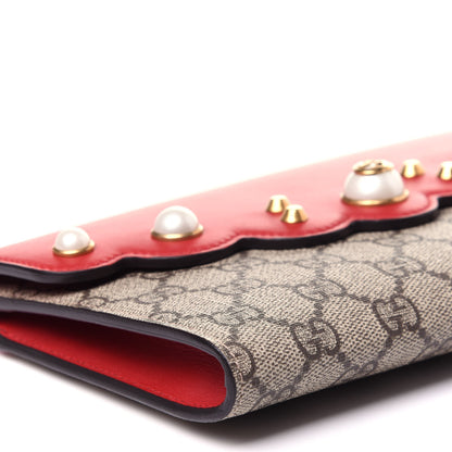 Gucci GG Supreme Monogram Mini Peony Pearly Clutch Red 6 of 10