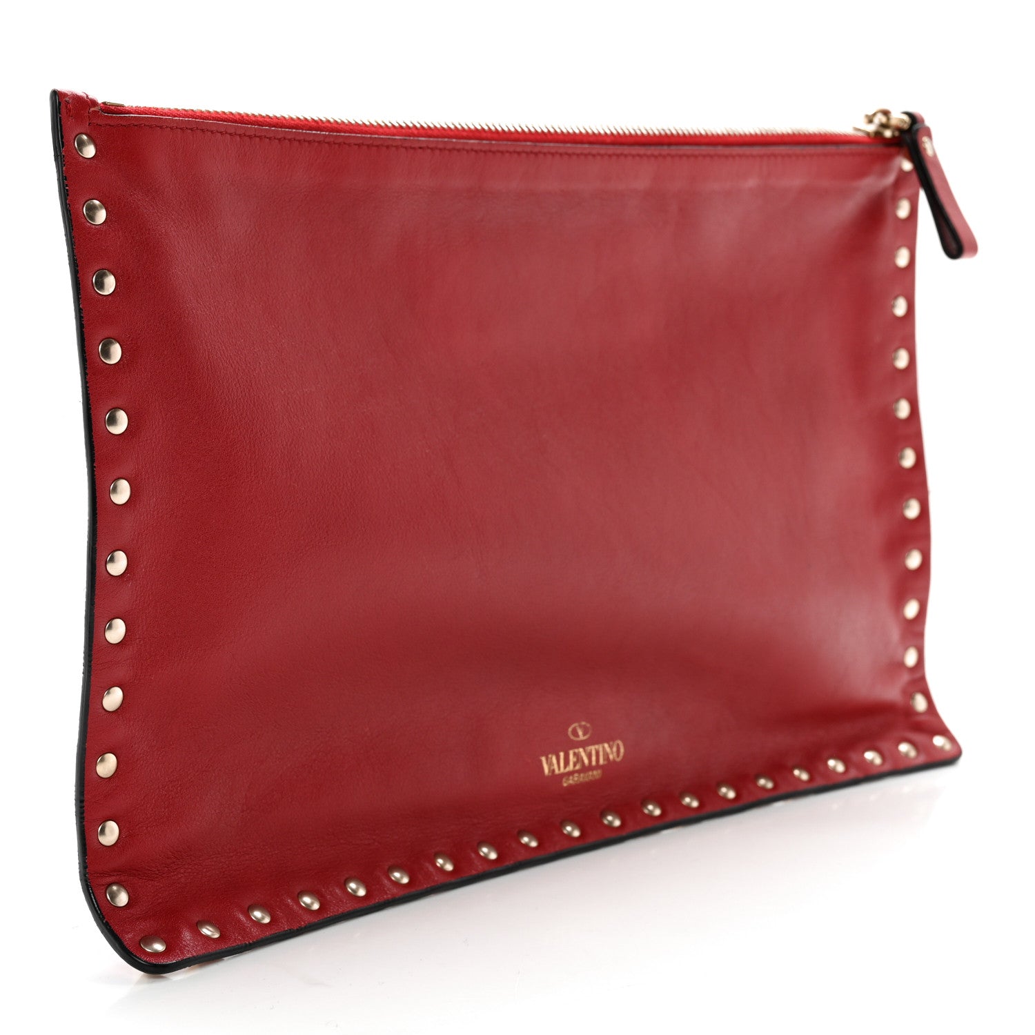 Valentino Garavani Vitello Large Rockstud Zip Pouch Red 3 of 11