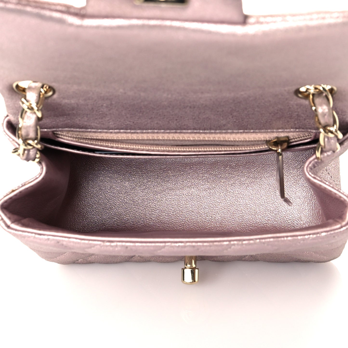 Iridescent Calfskin Quilted Mini Square Flap Light Pink