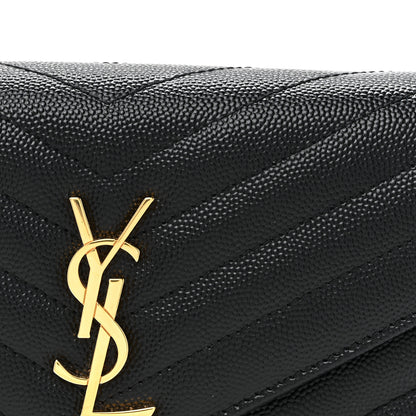 Saint Laurent Grain De Poudre Matelasse Chevron Monogram Envelope Chain Wallet Black 8 of 11