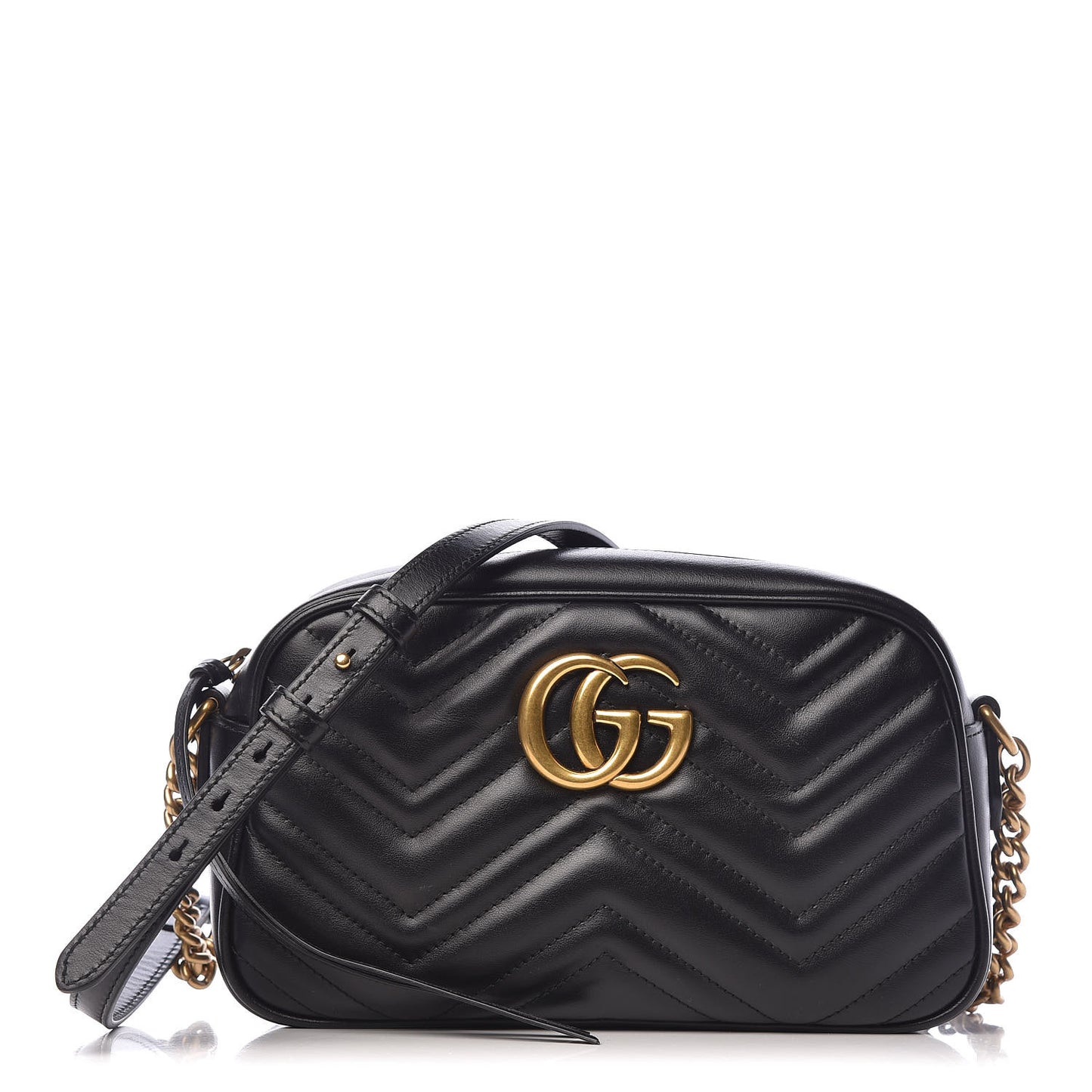 Calfskin Matelasse Small GG Marmont Chain Shoulder Bag Black