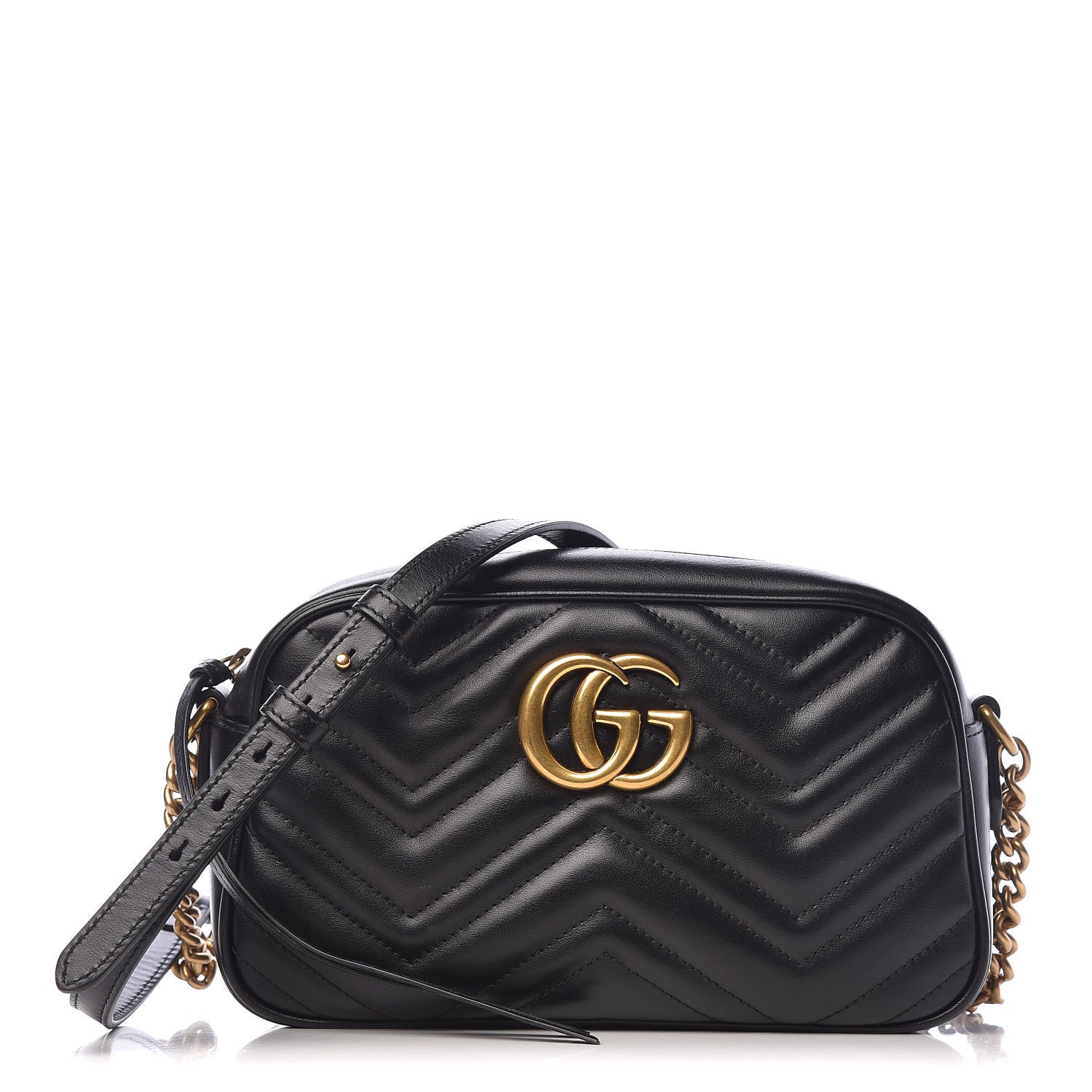 Gucci Calfskin Matelasse Small GG Marmont Chain Shoulder Bag Black 1 of 12