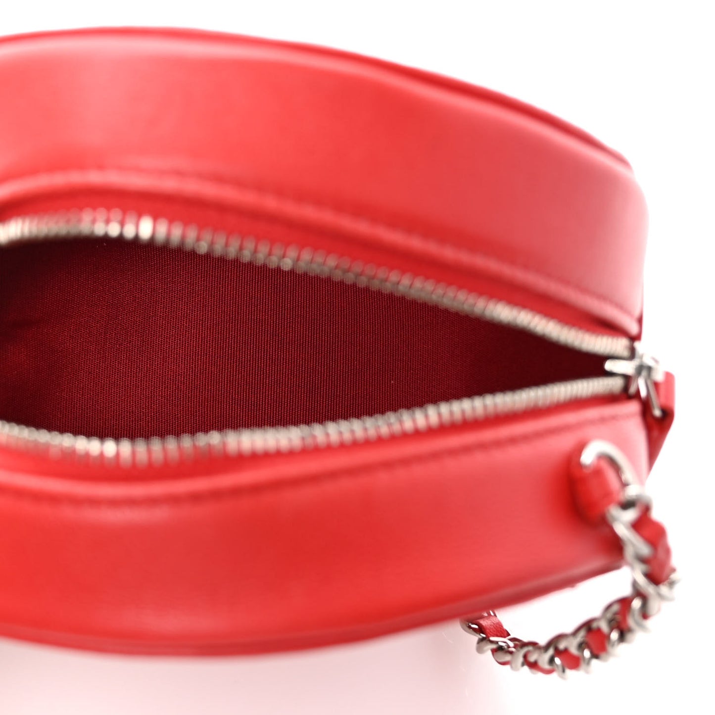 Lambskin Camellia Quilted Round Clutch With Chain Red