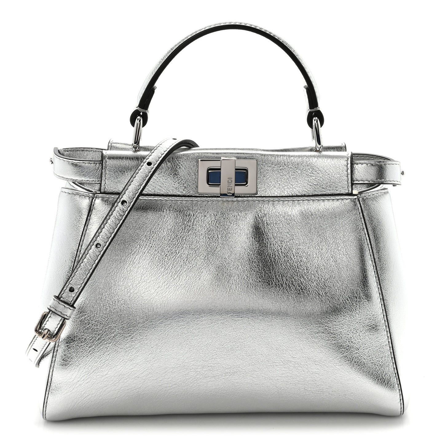 Vitello Catalan Mirror Mini Peekaboo Iconic Satchel Argento