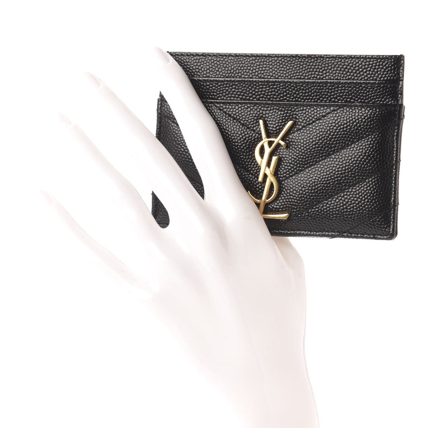 Grain De Poudre Matelasse Chevron Monogram Credit Card Case Black
