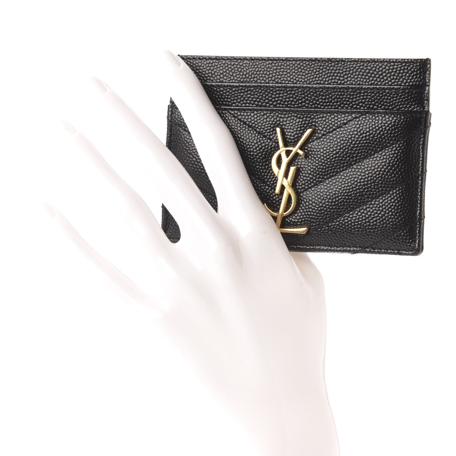 Saint Laurent Grain De Poudre Matelasse Chevron Monogram Credit Card Case Black 2 of 6