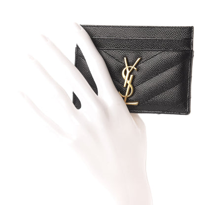 Saint Laurent Grain De Poudre Matelasse Chevron Monogram Credit Card Case Black 2 of 6