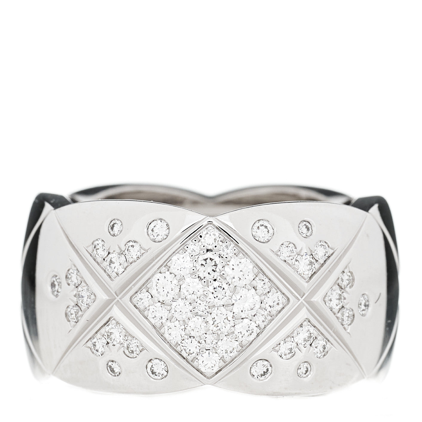 Chanel 18K White Gold Diamond Large Coco Crush Ring 52 6 1 of 7