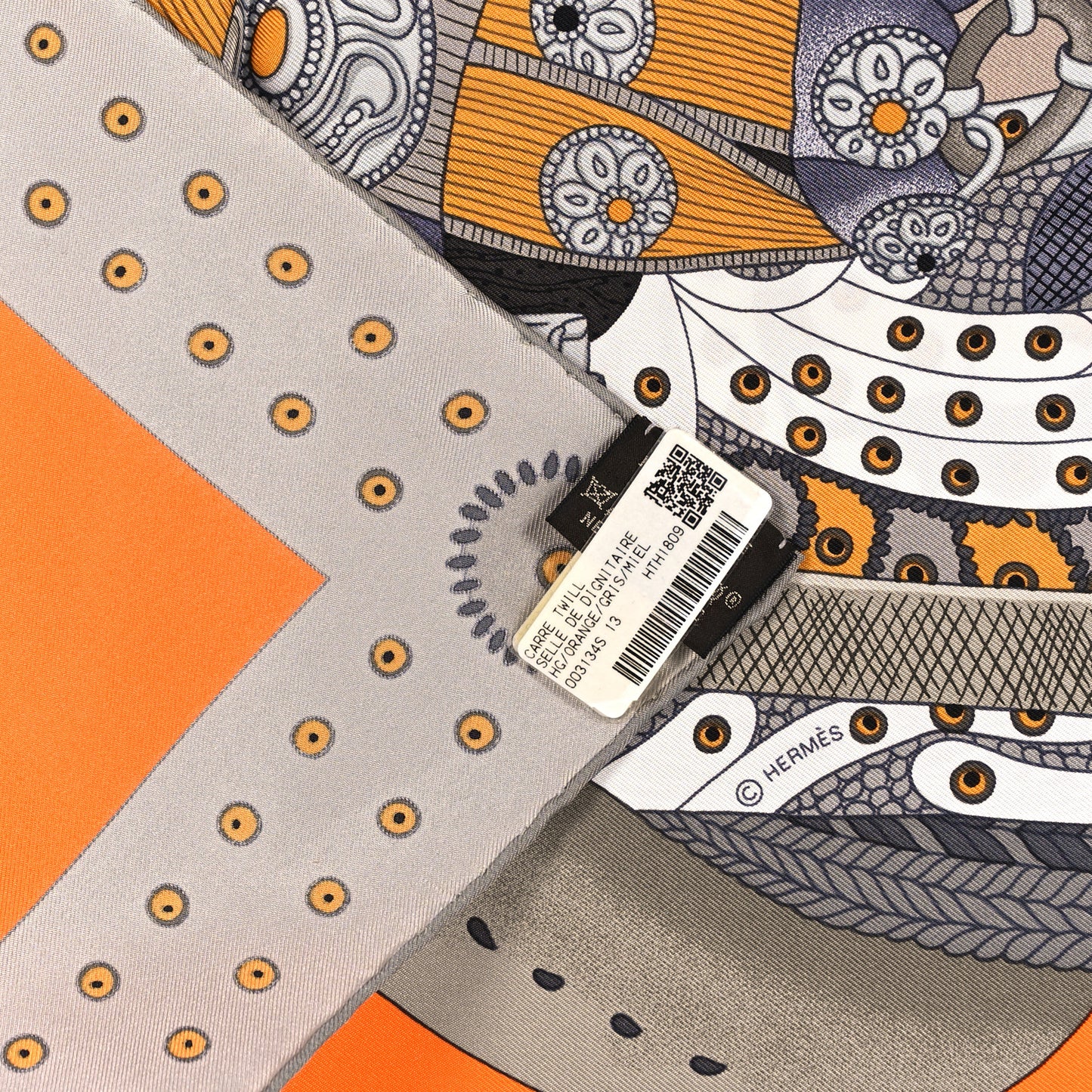 Silk Selle De Dignitaire Scarf 90 Gris Orange Miel