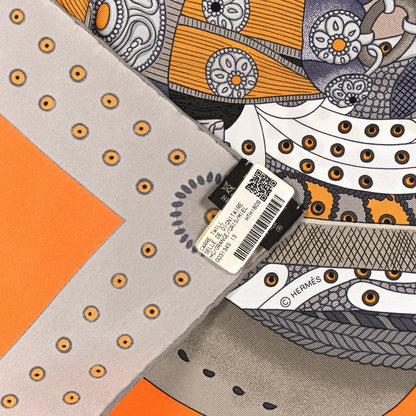 Hermes Silk Selle De Dignitaire Scarf 90 Gris Orange Miel 3 of 3