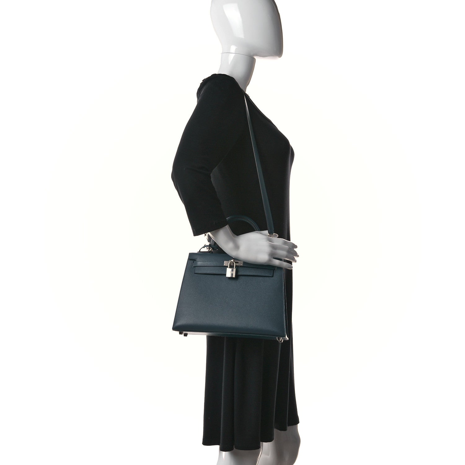 Hermes Madame Calfskin Verso Kelly Sellier 25 Vert Bosphore Sienne 2 of 10