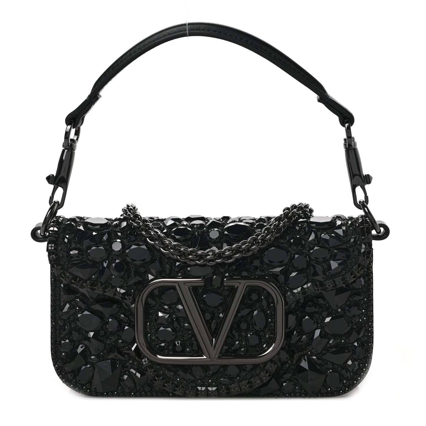 Crystal Nappa Monochrome Vlogo Small Loco Shoulder Bag Black