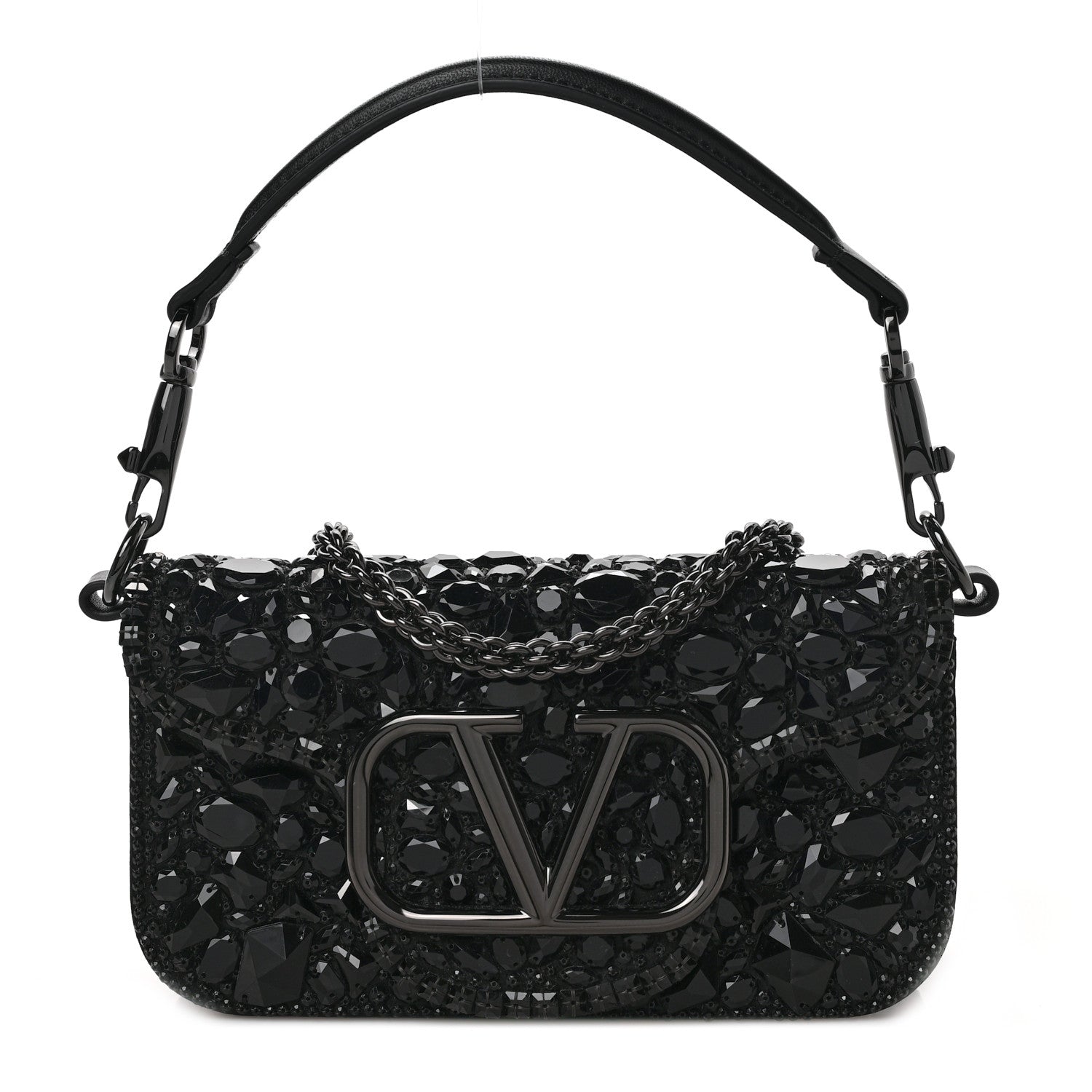 Valentino Garavani Crystal Nappa Monochrome Vlogo Small Loco Shoulder Bag Black 1 of 8