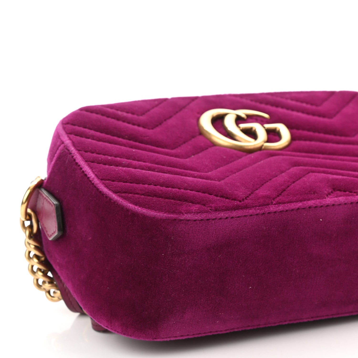 Gucci Velvet Matelasse Small GG Marmont Chain Shoulder Bag Fuchsia Violet Cyclamen 9 of 10