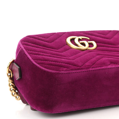 Gucci Velvet Matelasse Small GG Marmont Chain Shoulder Bag Fuchsia Violet Cyclamen 9 of 10