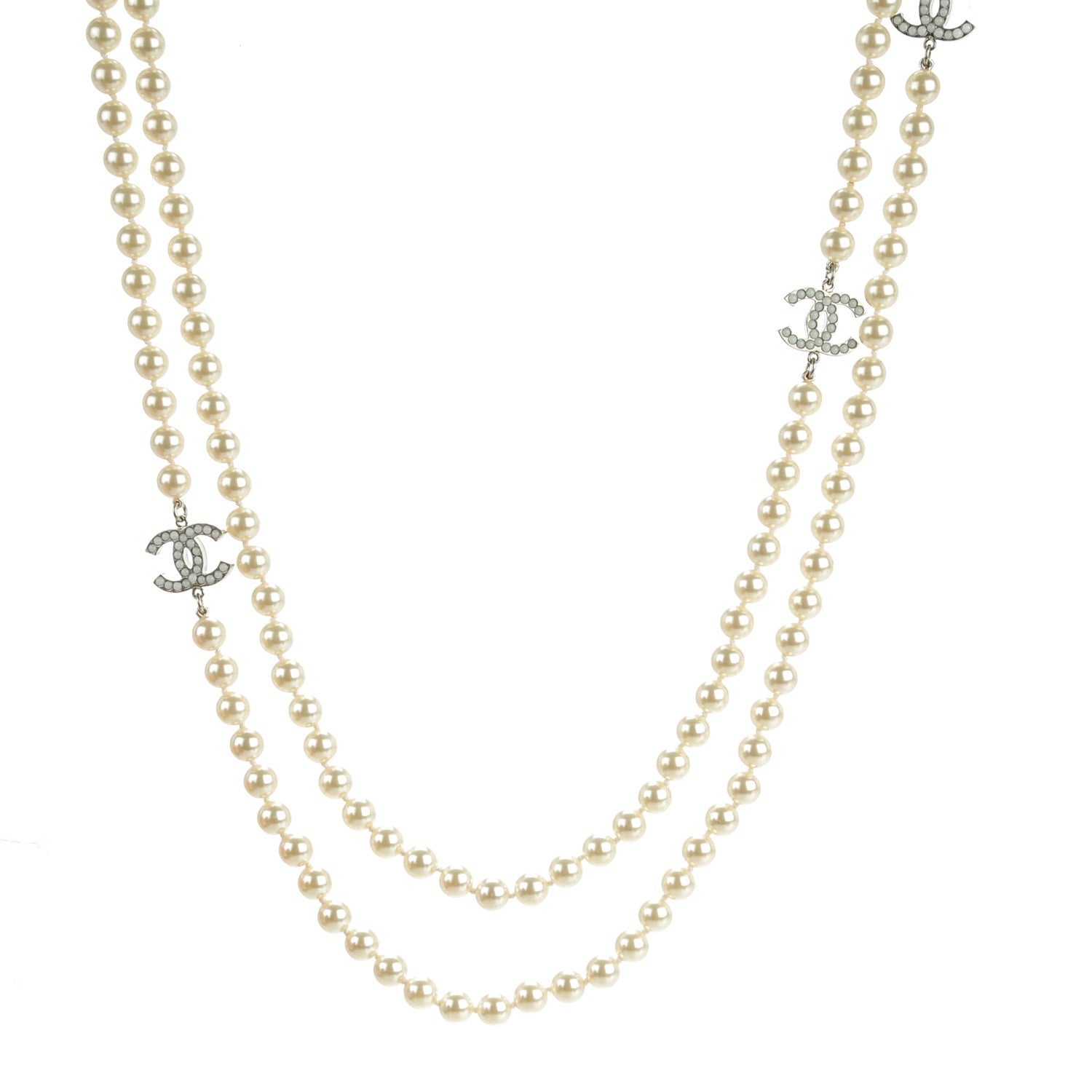 Chanel Pearl CC Long Necklace Silver 1 of 6