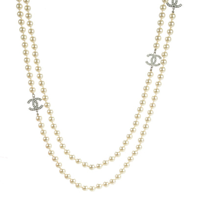 Chanel Pearl CC Long Necklace Silver 1 of 6
