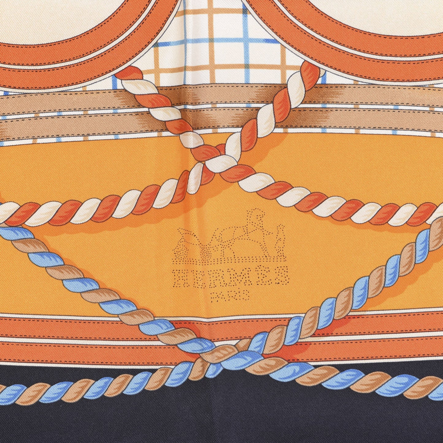 Silk Grande Tenue Scarf 90 Black Beige Orange