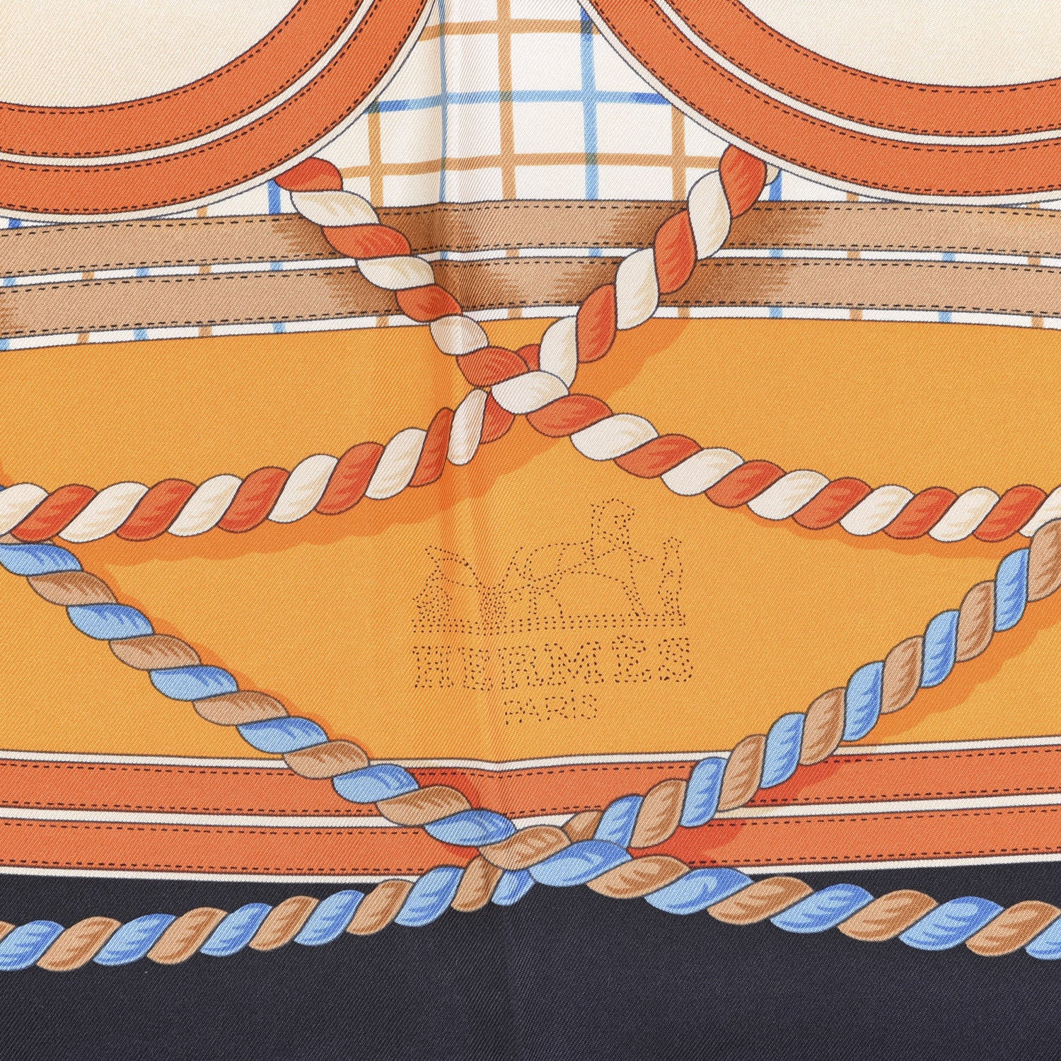 Hermes Silk Grande Tenue Scarf 90 Black Beige Orange 4 of 7