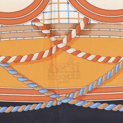 Hermes Silk Grande Tenue Scarf 90 Black Beige Orange 4 of 7