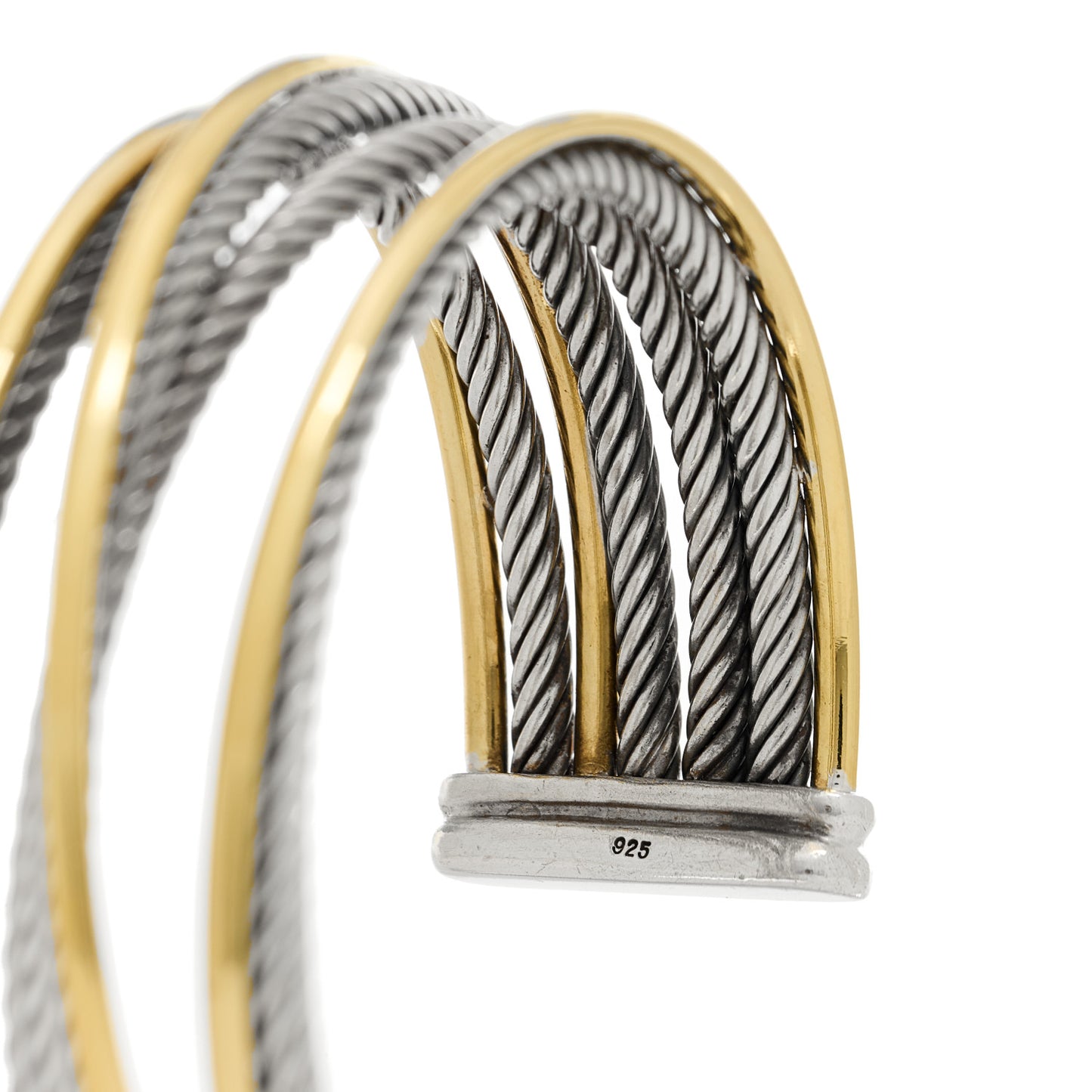 Sterling Silver 18K Yellow Gold 21mm Four Row Crossover Cuff Bracelet