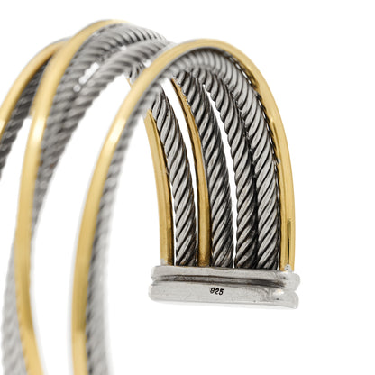 David Yurman Sterling Silver 18K Yellow Gold 21mm Four Row Crossover Cuff Bracelet 3 of 4