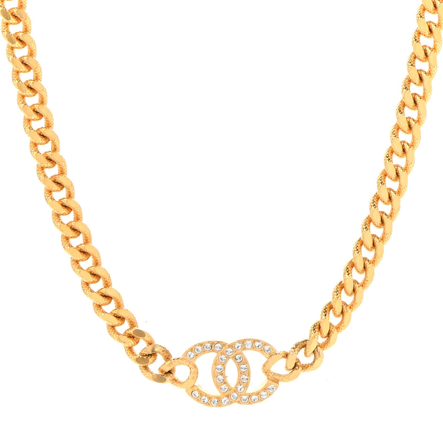 Crystal Chain Link CC Choker Necklace Gold